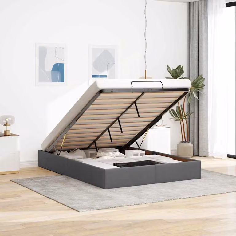 Struttura Letto con Contenitore a Sollevamento vidaXL in Tessuto Grigio L: 140 cm, P: 200 cm, H: 23,5 cm