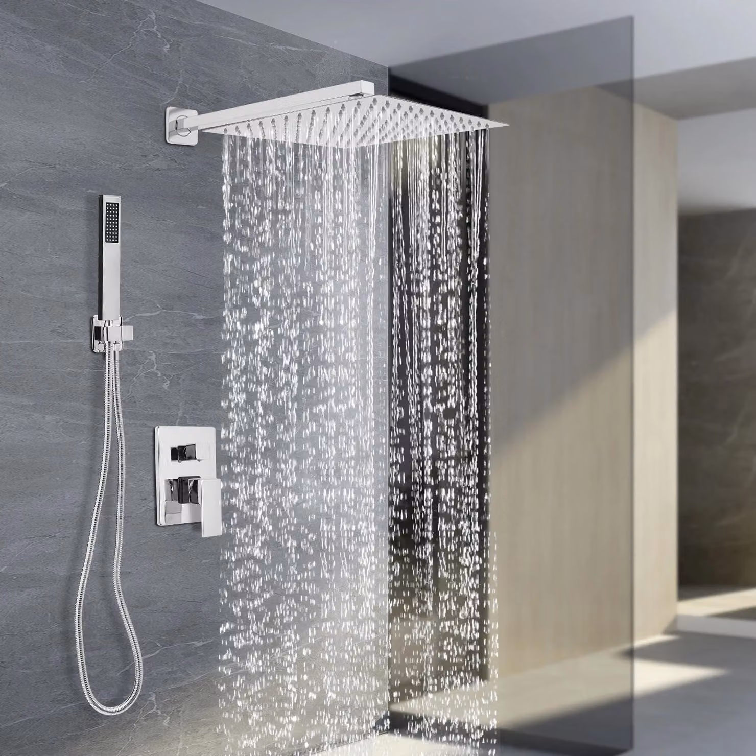 Set doccia a incasso, sistema doccia a parete per il bagno, nero