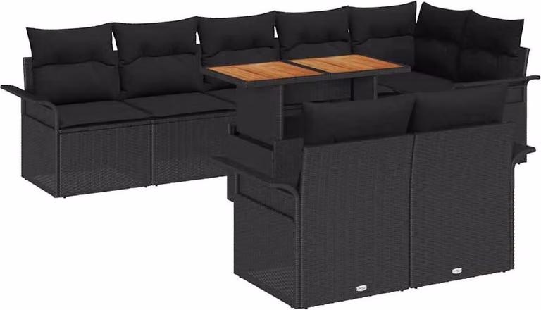 Set Divano da Giardino con archiviazione 9 pcs Nero Poly Rattan