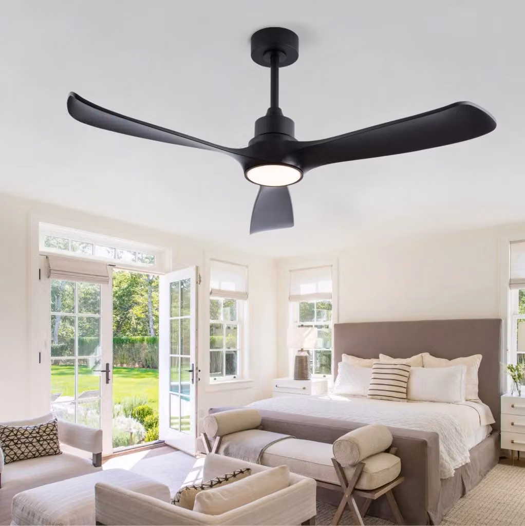 Ventilatore da soffitto moderno nero con luce, telecomando e timer – 2