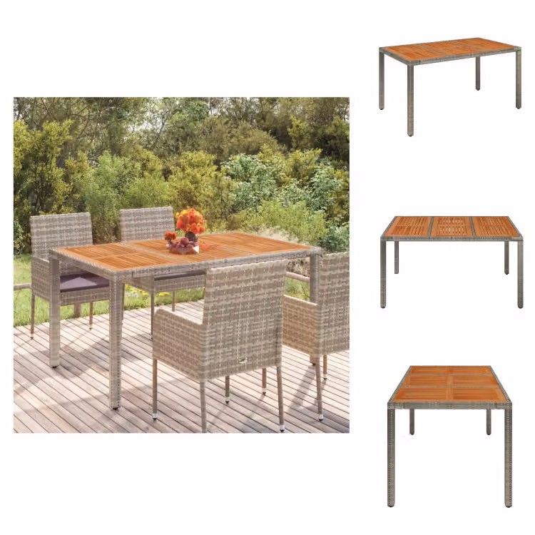vidaXL Tavolo da giardino con piano in legno grigio 150x90x75 cm in poly rattan - Tavoli da giardino