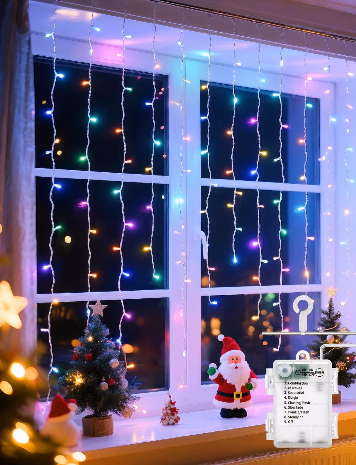 Tenda luminosa, dimensioni 3x5 metri, 100 LED RGBY, 8 modalità, grado di protezione IP44, alimentazione a batteria