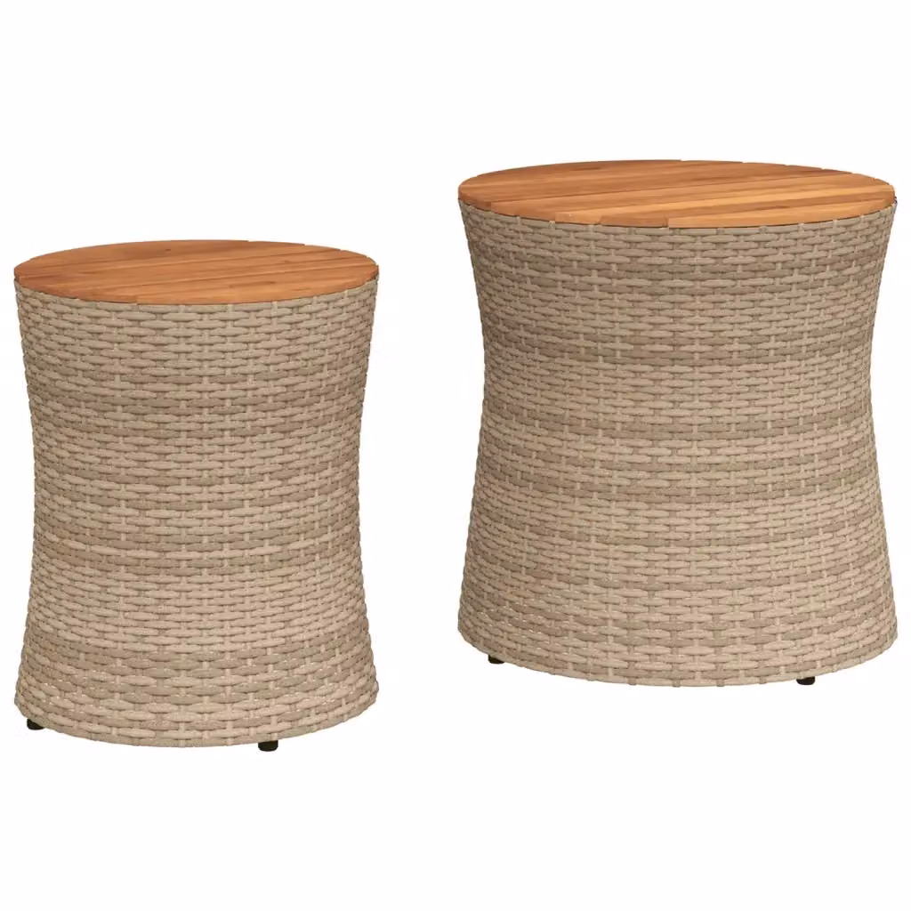 Set di 2 tavolini da giardino rotondi vidaXL in polyrattan beige con piano in legno di acacia oliato – 2