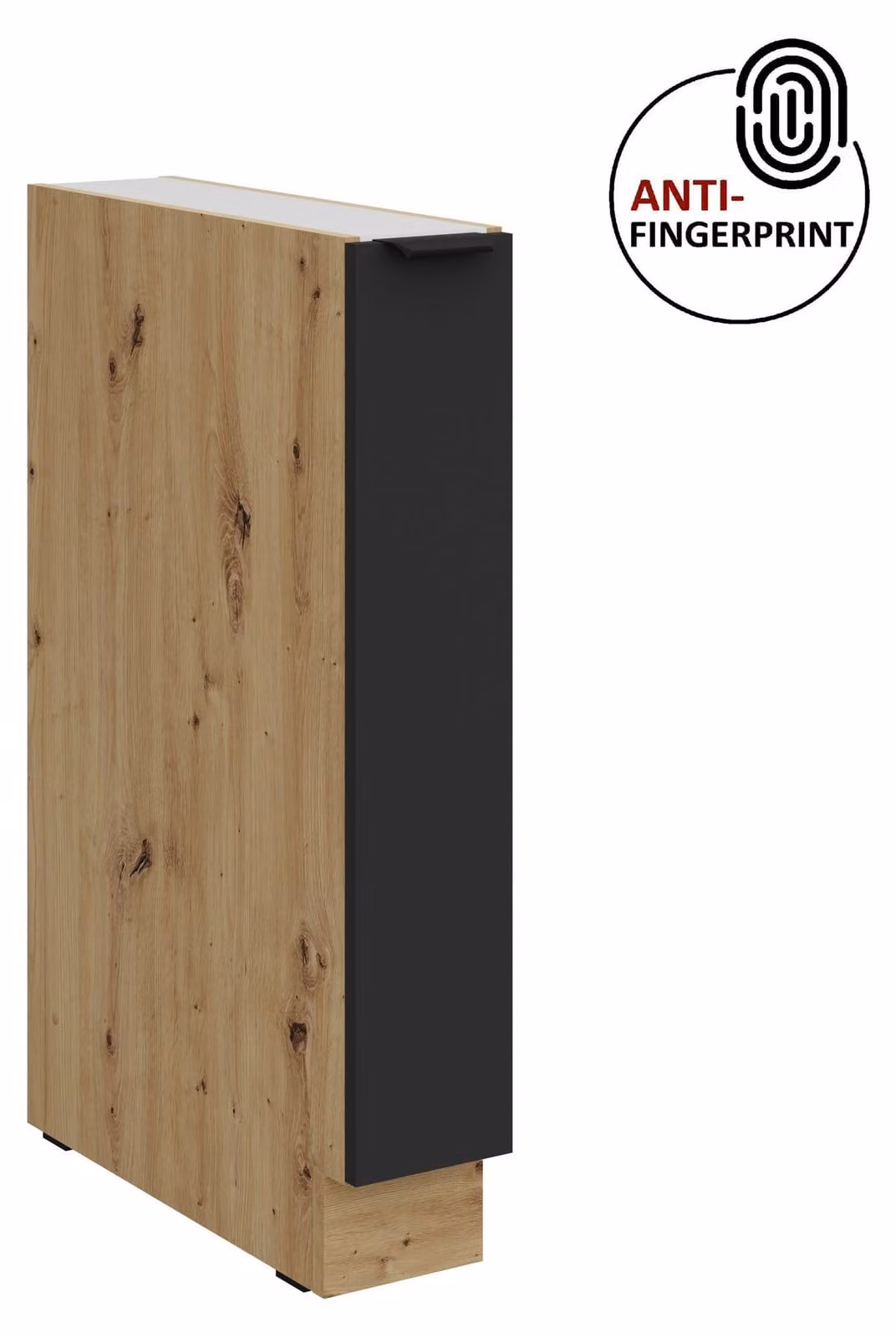 Mobile base da cucina con cassetto estraibile da 15 cm, cucina ARIA nero ultra opaco + rovere Artisan opaco, frontali di alta qualità con rivestimento anti-impronta, blocco cucina
