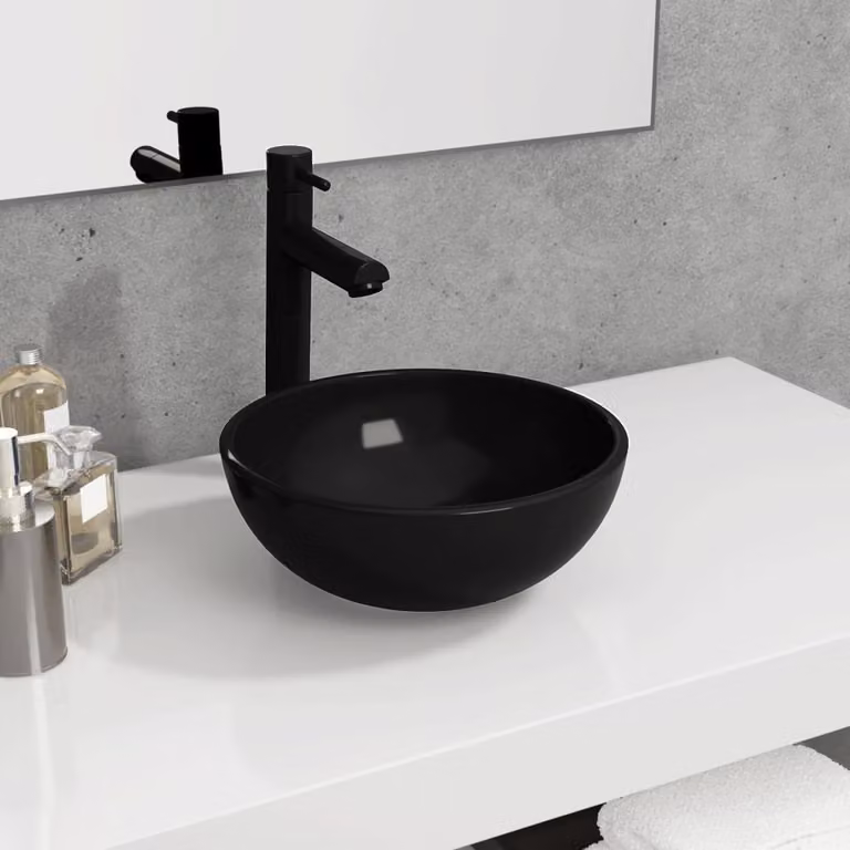 The Living Store Lavabo in vetro temperato 30x12 cm nero