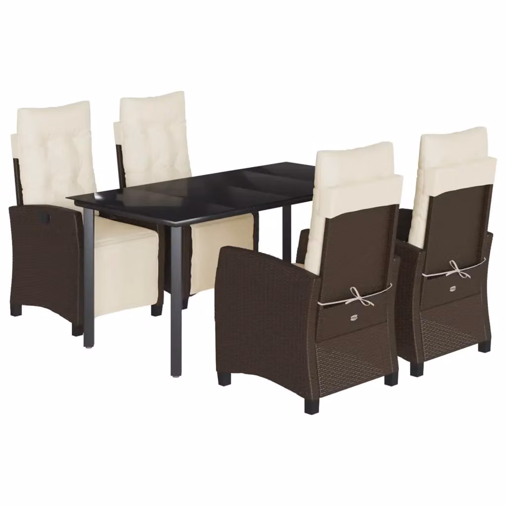 Set da pranzo da giardino vidaXL in polyrattan marrone con tavolo in vetro e 5 pezzi con cuscini – 2