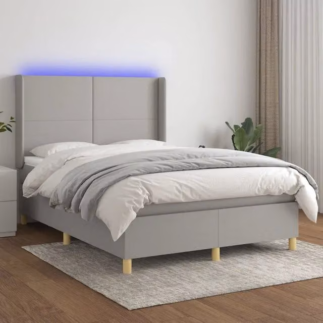 Letto Ibrido con Materasso e Illuminazione LED vidaXL in Tessuto Grigio e Bianco L/P/H: 190 x 140 x 31 cm