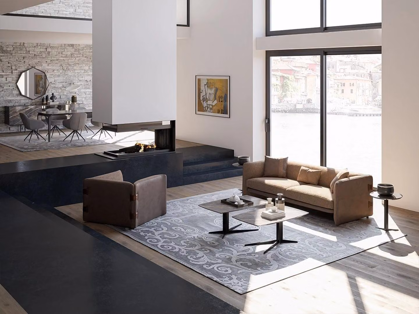 Komplett Möbel 6tlg Modern Dreisitzer Sofa Luxus Sessel Holz 2x Couchtisch