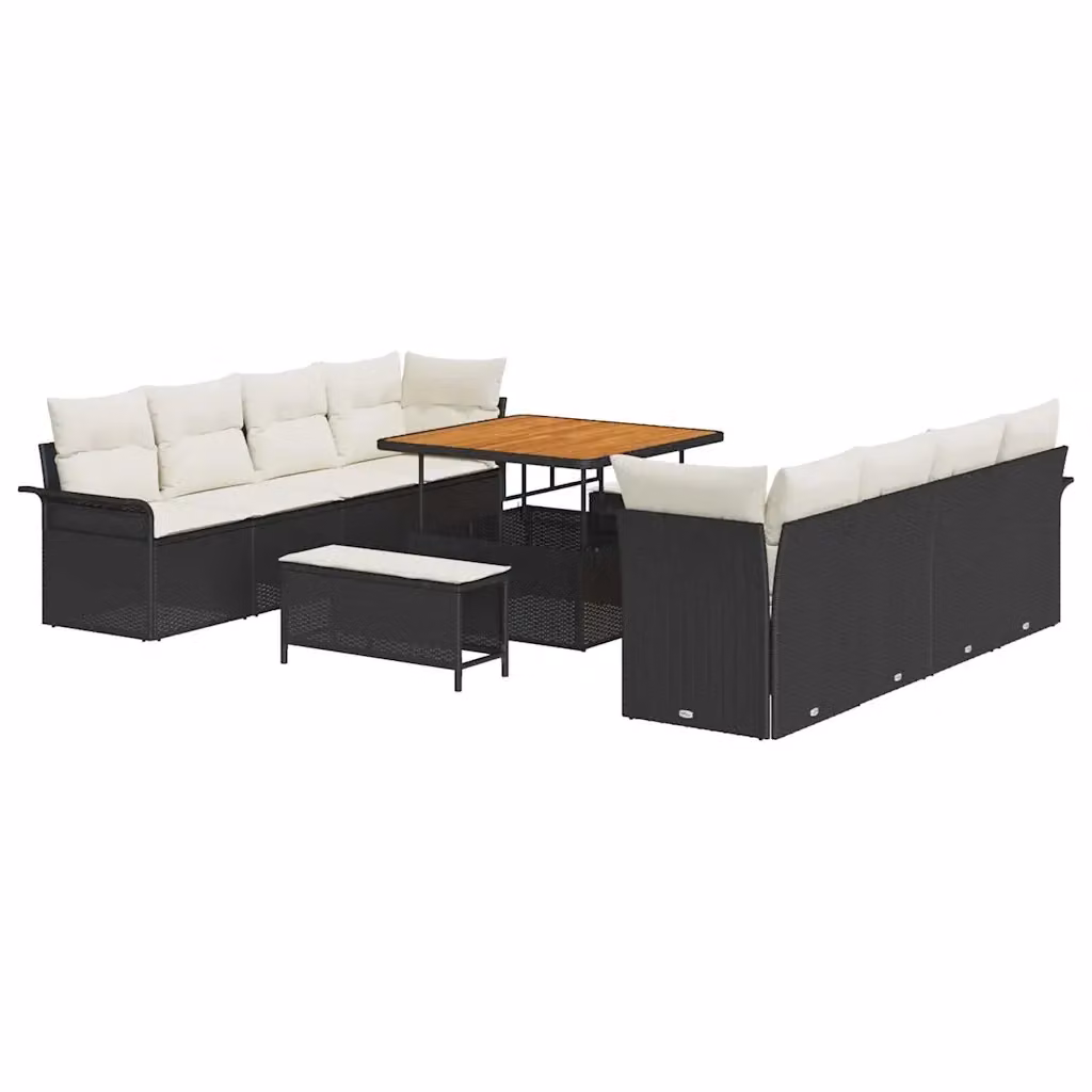 Set Divano da Giardino a Forma di U con Tavolino e Pouf vidaXL, Colore Nero e Beige, Struttura in Acciaio Verniciato a Polvere e Cuscini Inclusi – 2