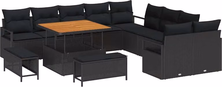 Set Divano da Giardino con cuscino 13 pcs Nero polyrattan