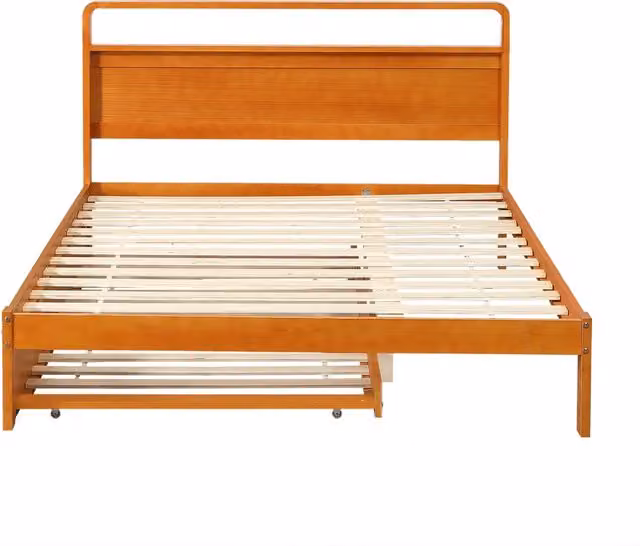 Letto matrimoniale estraibile Chicfurn in legno di pino marrone con letto aggiuntivo, L/P/H: 140 x 200 x 92 cm e 90 x 190 cm