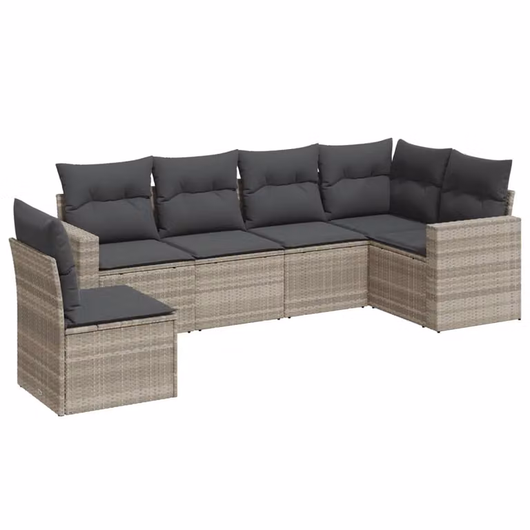 Set Divano da Giardino 6pz con Cuscini Grigio Chiaro Polyrattan