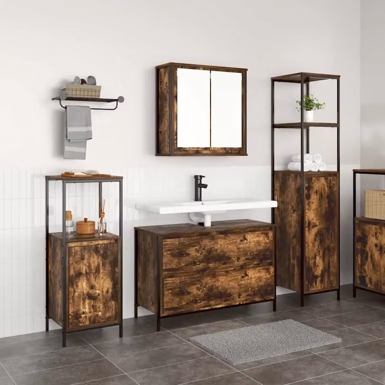 Set di mobili per il bagno moderno vidaXL in 3 pezzi, colore marrone e nero, L 90 x P 34,5 x H 60 cm