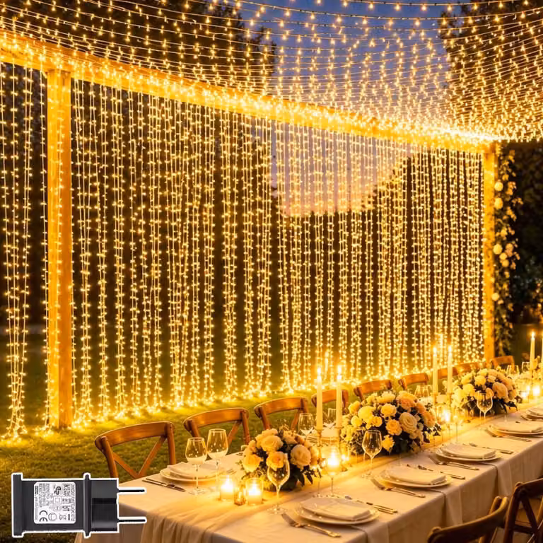Tenda luminosa a LED, dimensioni 6x3 metri, 600 LED, 8 modalità, grado di protezione IP65, con spina