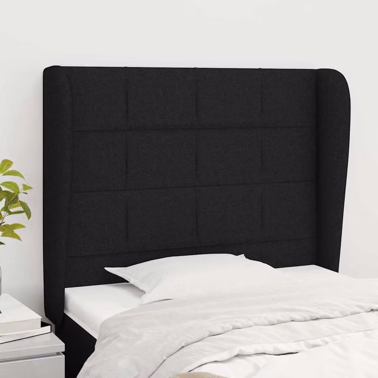 Testiera ad orecchio vidaXL in tessuto nero con struttura in legno L: 83 cm, P: 23 cm, H: 118-128 cm