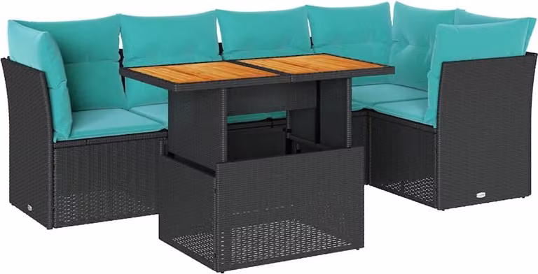 Set Divano da Giardino 6 pz con Cuscini Nero in Polyrattan
