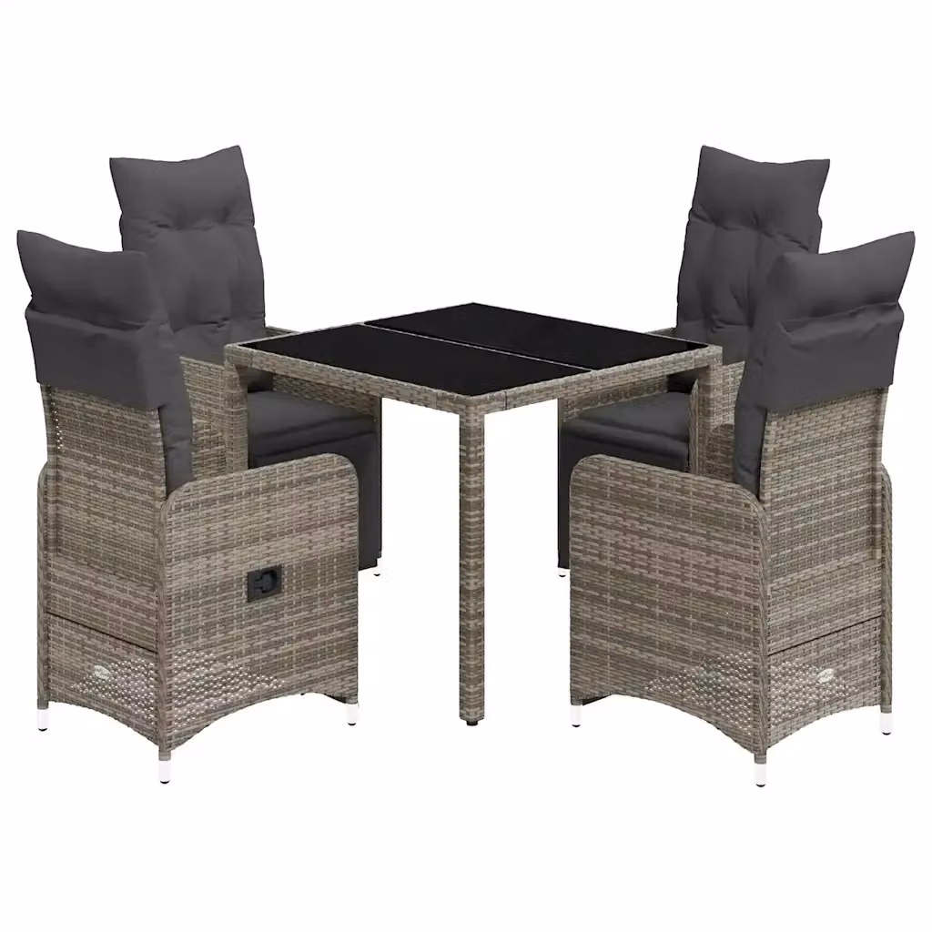Set Bistrò da Giardino e Balcone vidaXL in Polyrattan e Metallo con Cuscini Grigio – 2