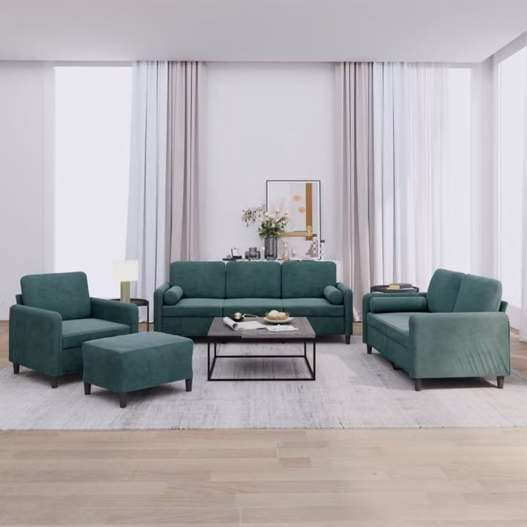 Maison Exclusive - Set divano 4 pezzi con cuscini in velluto verde scuro