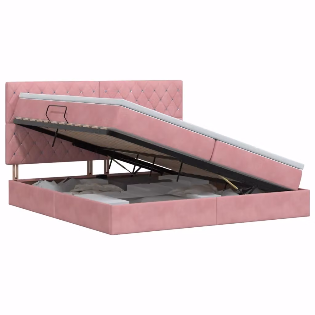 Letto con contenitore vidaXL in velluto rosa con base a sollevamento L/P/H: 204 x 200 x 140 cm – 2