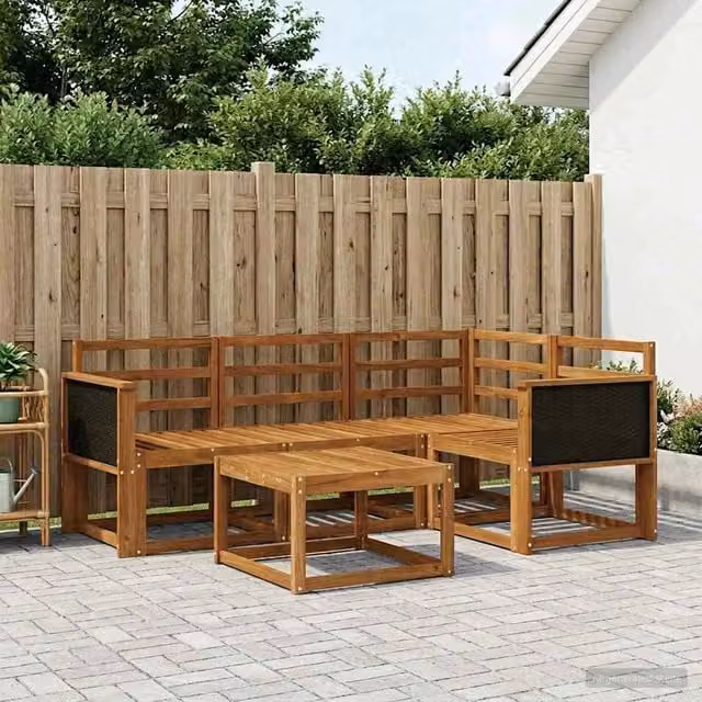 Set di divani da esterno 5 pz Naturale Legno di Acacia Massello 3385180