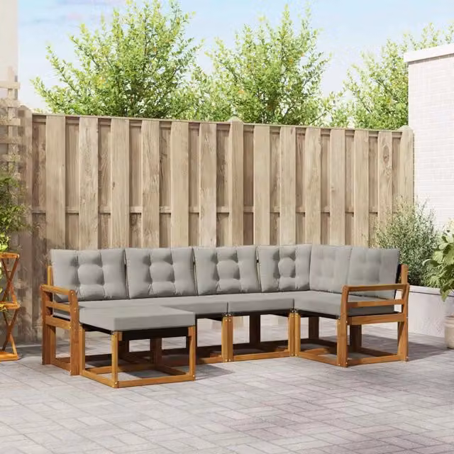 Set di divani da esterno 6 pz Grigio Naturale e Chiaro 3368834