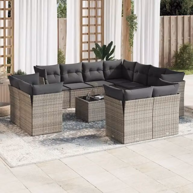 Set di divani da giardino VIDAXL in polyrattan grigio con cuscini, 12 posti