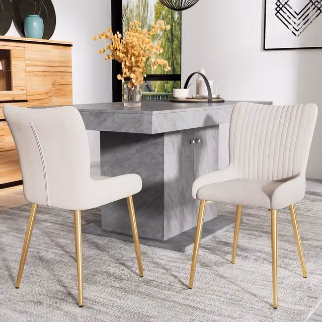 Set di 4 sedie da pranzo REDOM in velluto beige e oro con struttura in metallo lucido