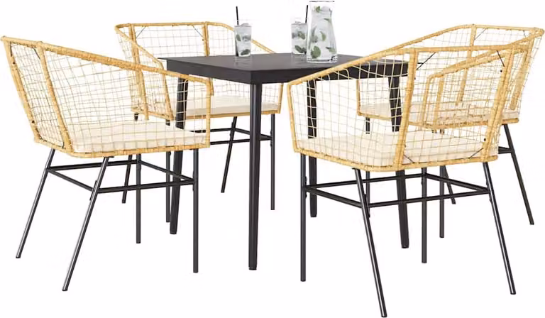 Maison Exclusive - Set da Pranzo da Giardino 5pz con Cuscini Polyrattan Vetro