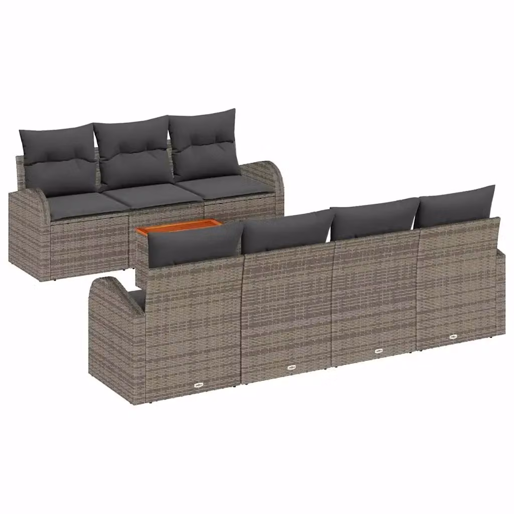 Set Divano da Giardino a L con Tavolino vidaXL, 8 Pezzi Grigio con Cuscini e Struttura in Metallo e Polyrattan – 2