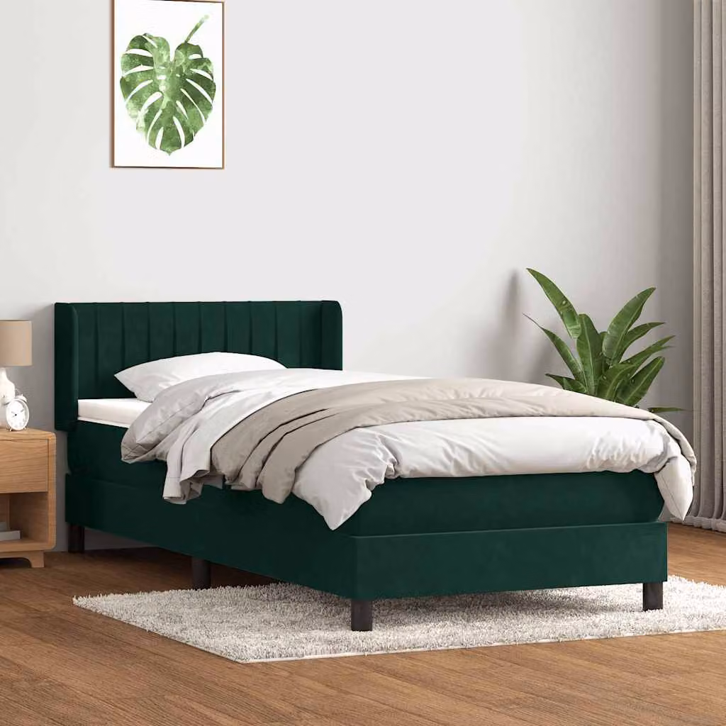 vidaXL Giroletto a Molle Ibrido con Materasso in Velluto Verde Scuro e Bianco L/P/H: 80 x 223 x 83 cm