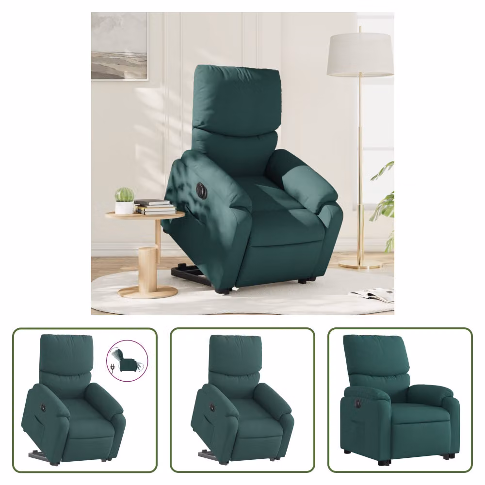 The Living Store Poltrona relax con ausilio per l'alzata Elettrica Tessuto verde scuro