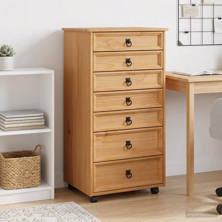 vidaXL Armadietto Rotolante con Cassetti CORONA in Legno di Pino Marrone Miele