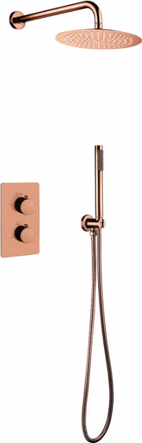 Set completo per doccia a soffitto da incasso, diametro 25 cm, con soffione a parete, braccio in rame spazzolato