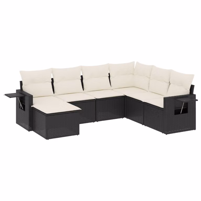 Set Divani da Giardino con Cuscini 7pz Nero Polyrattan