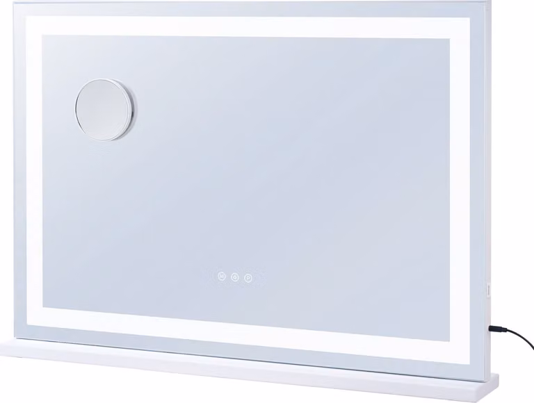 SucceBuy Grande specchio per il trucco con illuminazione da - 31,5 x 21,7 pollici, bianco. Tre modalità di colore, ingrandimento 5x, connessione USB, Smart Touch. Montaggio da tavolo o a parete. Ideale per l'applicazione del trucco.