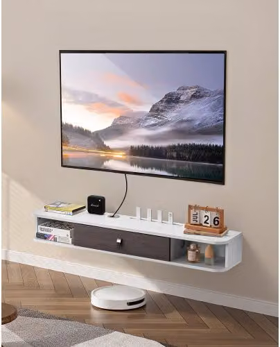 Console Televisiva Sospesa VEVOR Moderna in Legno Bianco con Foro per Cavi, L: 120 cm, P: 60 cm, H: 40 cm