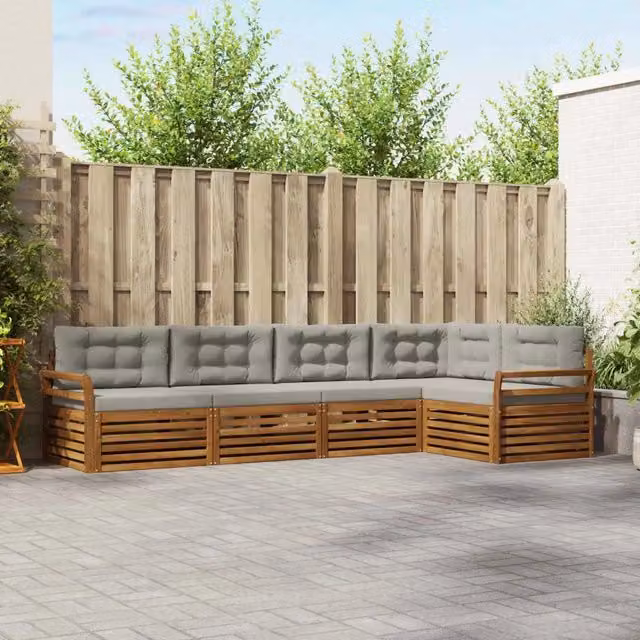 Set di divani da esterno 5 pz Grigio Naturale e Chiaro 3373461