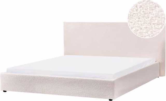 Letto matrimoniale in tessuto bouclé bianco sporco testata 180 x 200 cm Doghe in legno