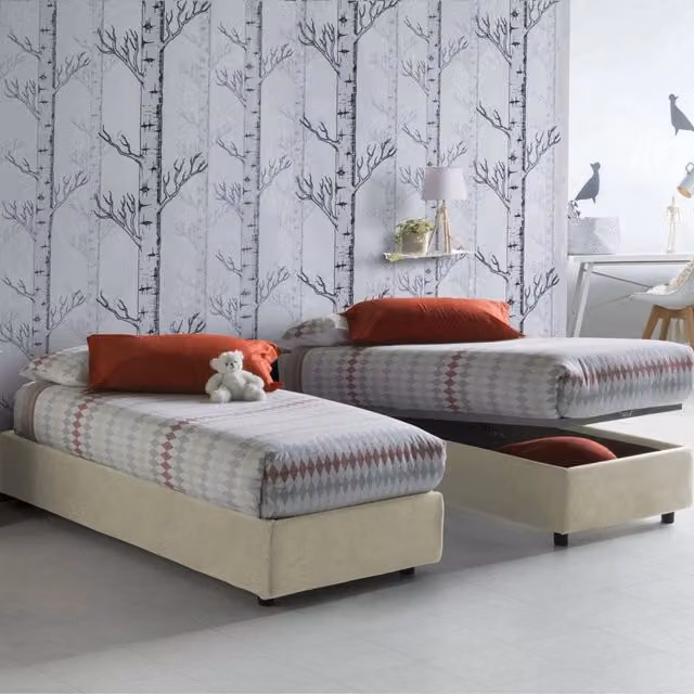 Letto singolo contenitore Aribal Talamo Italia con materasso incluso, rivestimento in tessuto beige, L/P: 90 x 200 cm