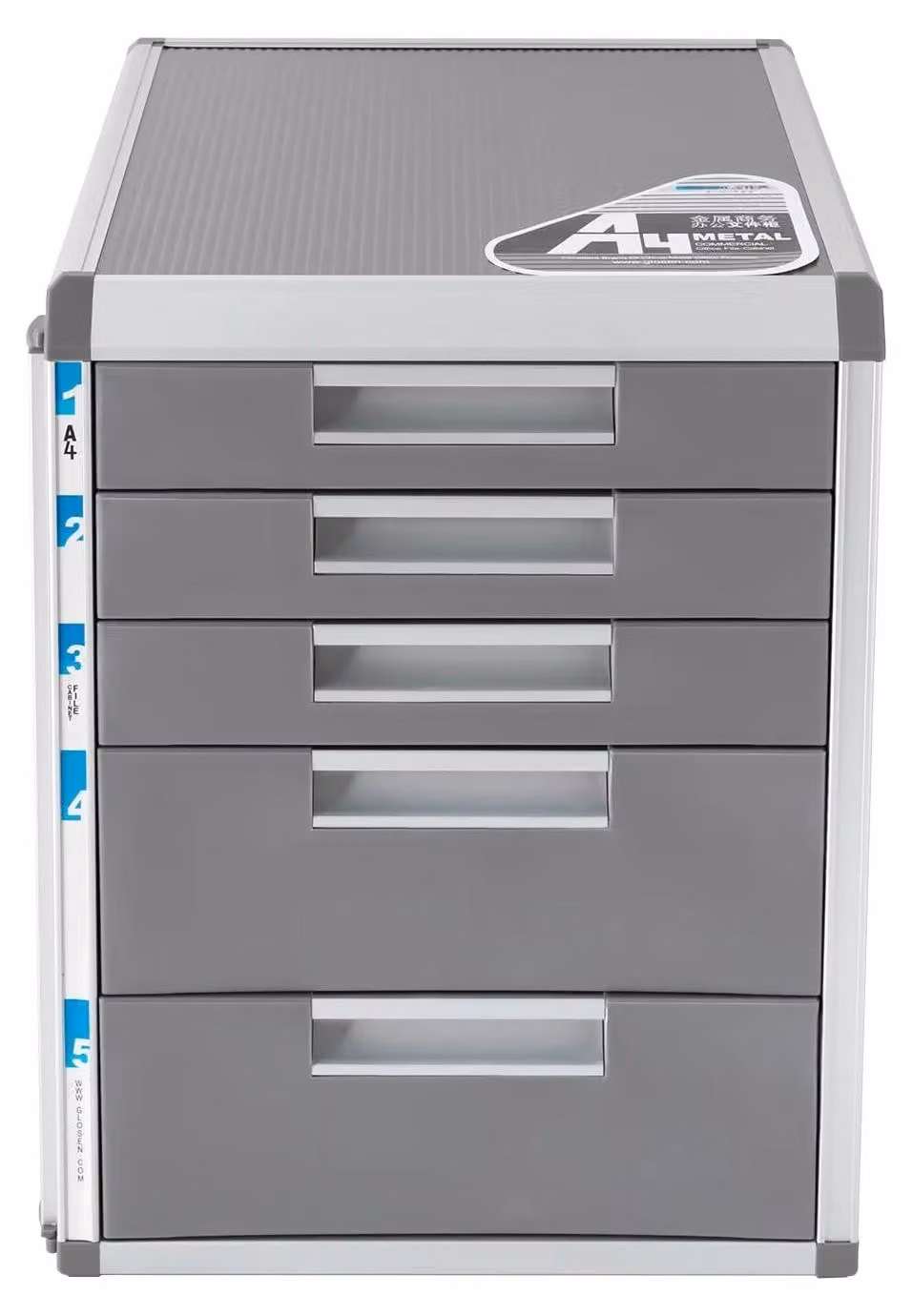 Portadocumenti con 5 cassetti e serratura - Portadocumenti da scrivania - Contenitore per documenti in formato A4 - Struttura in metallo, design moderno, da appoggio - Grigio