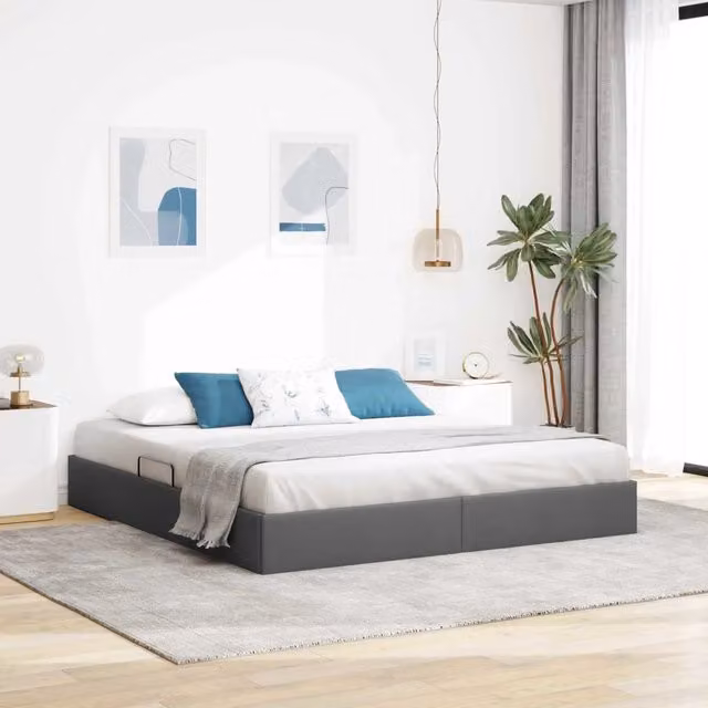 Letto ottomano moderno vidaXL in tessuto grigio con contenitore a sollevamento L/P/H: 160 x 200 x 23,5 cm – 1