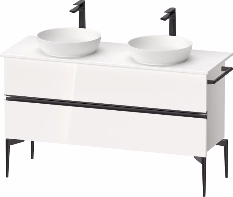 Duravit Sivida Meuble sous-lavabo sur console, 2 tiroirs, poignée noire diamantée mate, 1315x475x548mm, SV46610BD220000, SV46610BD220000