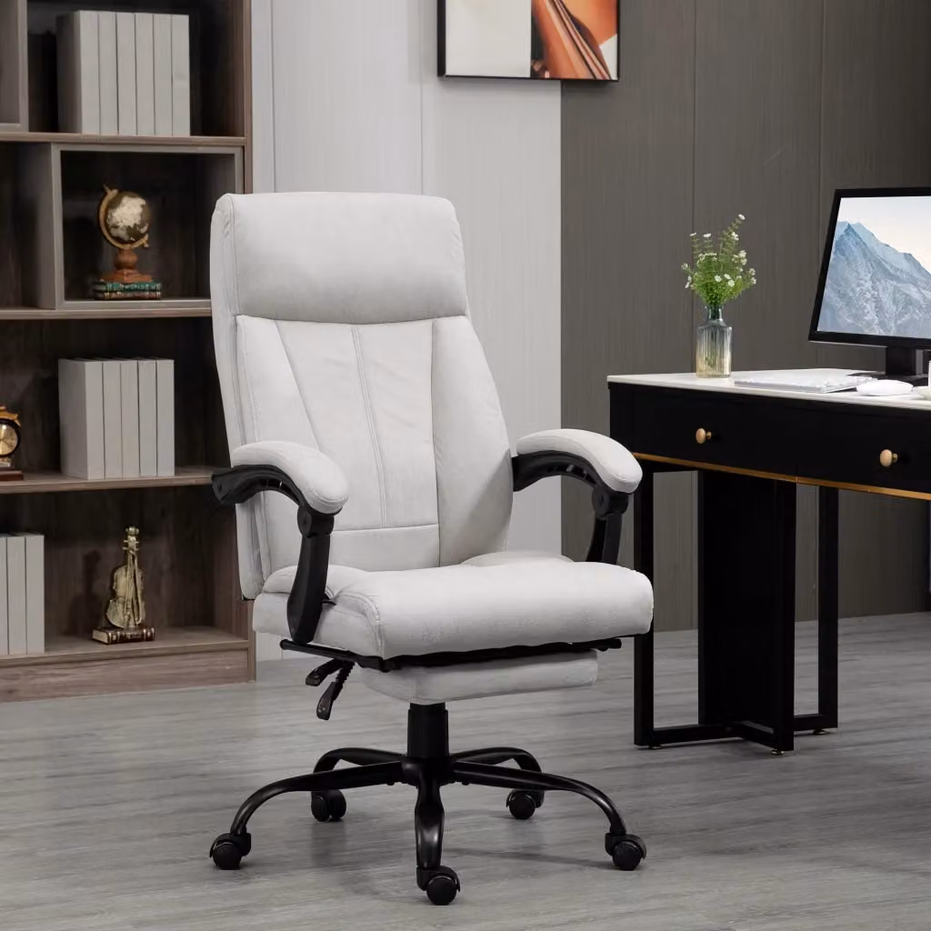 Sedia da ufficio ergonomica moderna in microfibra grigia con poggiatesta, braccioli e anello poggiapiedi – 2