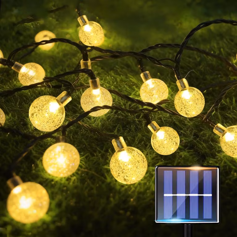 Catena luminosa solare, 6 metri, 30 LED a luce calda, resistente agli agenti atmosferici, grado di protezione IP64