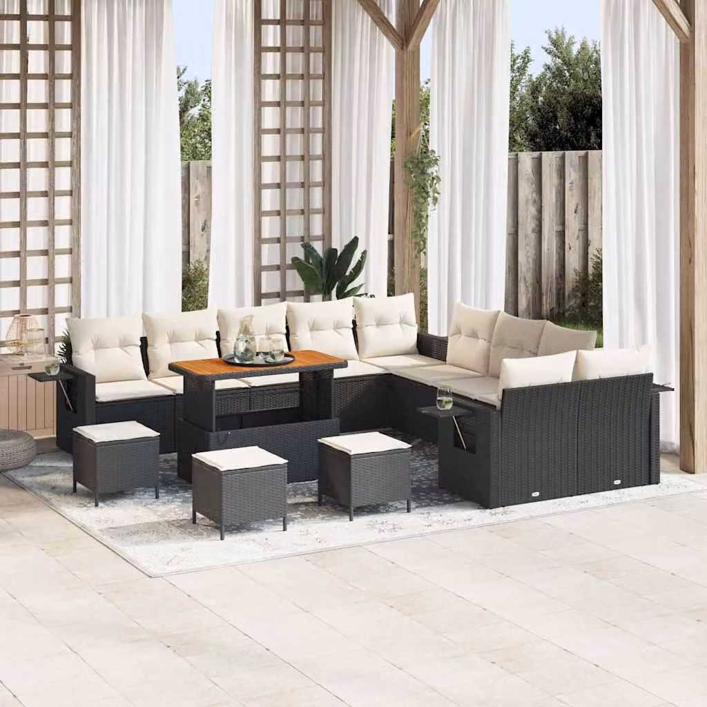 Maison Exclusive - Set da giardino composto da 14 pezzi, divano in rattan sintetico nero