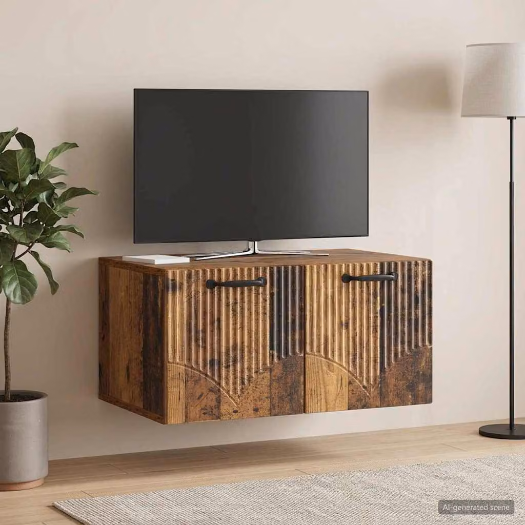 vidaXL Mobile Porta TV da Muro in Legno Antico Marrone L: 59,5 cm, P: 41 cm, H: 30 cm