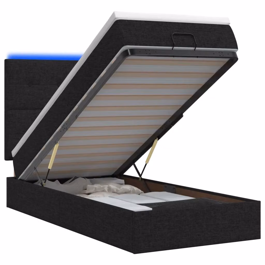Letto Ottomano vidaXL con Materasso Ibrido, Illuminazione LED Sottostante e Porte USB, Nero e Bianco, L/P/H: 200 x 80 x 88 cm – 2