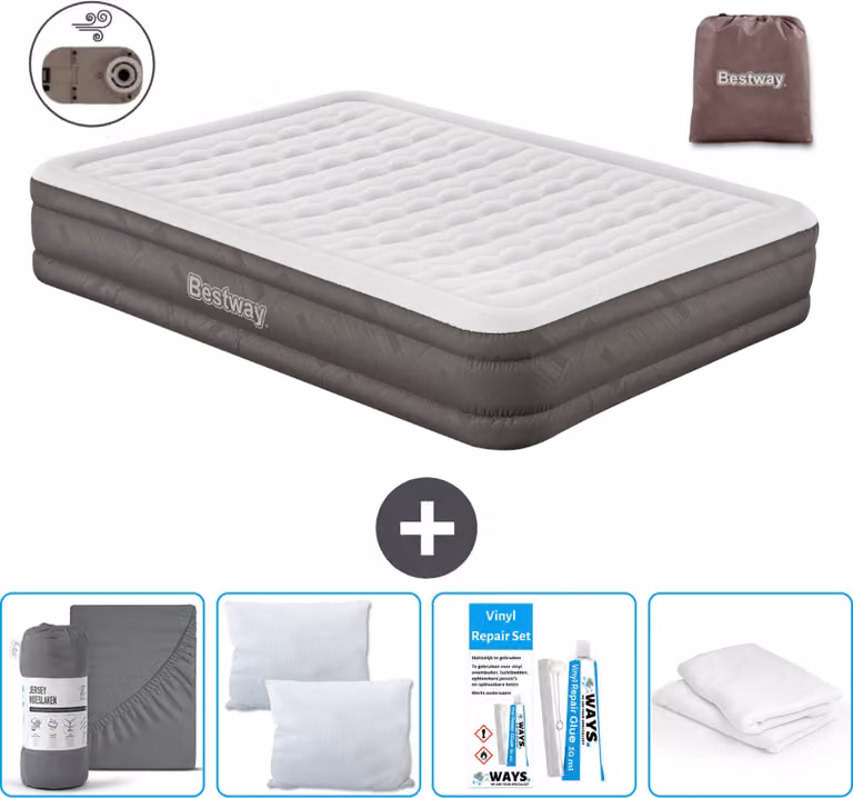 Materasso gonfiabile Bestway - 2 persone - 152 x 203 x 36 cm - Marrone - Accessori inclusi