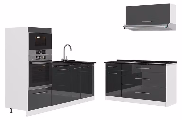 Cucina Vicco Fame-Line Antracite lucido/Bianco 340 cm, PL Antracite, Model 63921