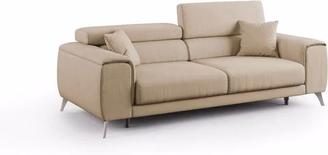 Divano Fusion Divani.Store con sedute allungabili e tessuto smacchiabile, colore cammello, L: 185 cm